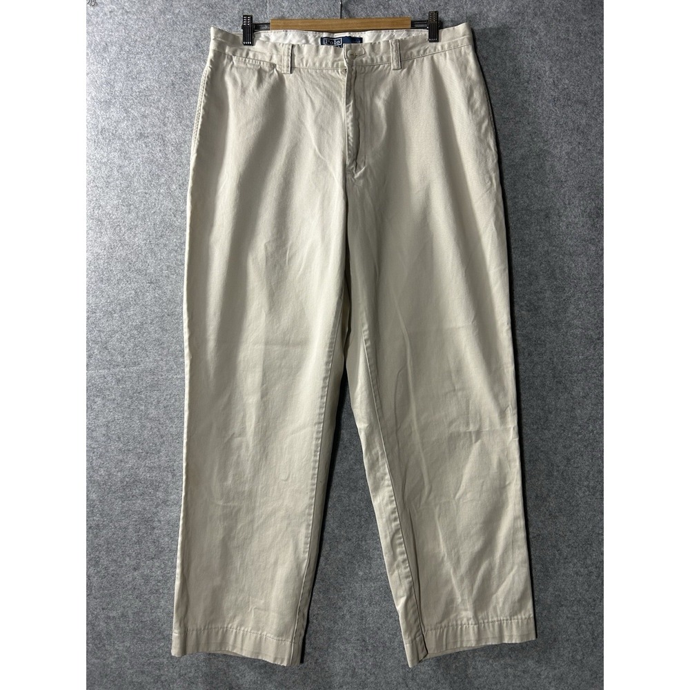 Vintage Polo Ralph Lauren Philip Pant Mens 36x32 Ivory Cotton Chino Flat Front